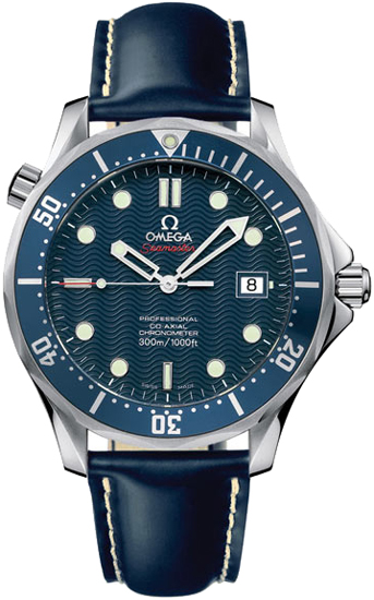 Omega Seamaster Diver 300M 41-2920.80.91 (Blue Leather Strap, Wave-embossed Blue Dot Index Dial, Rotating Blue Ceramic Bezel)