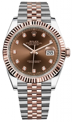 Rolex Datejust 41-126331 (Everose Rolesor Jubilee Bracelet, Gold Diamond-set Chocolate Dial, Fluted Bezel)