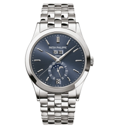 Patek Philippe Complications 38-5396/1G-001 (White Gold Bracelet, Blue Index Dial, White Gold Smooth Bezel) (5396/1G-001)