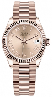 Rolex Datejust 31-278275 (Everose Gold President Bracelet, Rosé Roman Dial, Fluted Bezel)