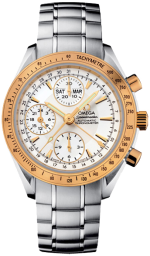 Omega Speedmaster Non-Moonwatch 40-323.21.40.44.02.001 (Stainless Steel Bracelet, Sun-brushed Silver-toned Index Dial, Yellow Gold Tachymeter Bezel) (Omega 323.21.40.44.02.001)