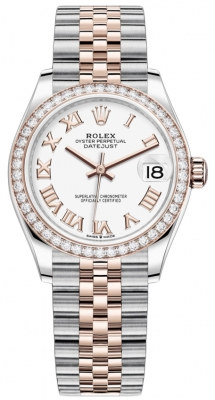 Rolex Datejust 31-278381RBR (Everose Rolesor Jubilee Bracelet, White Roman Dial, Diamond Bezel)