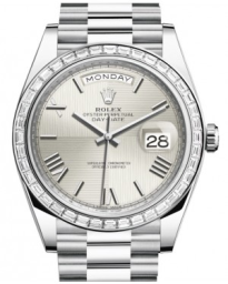 Rolex Day-Date 40-228396TBR (Platinum President Bracelet, Silver Quadrant Roman Dial, Diamond Bezel) (m228396tbr-0025)