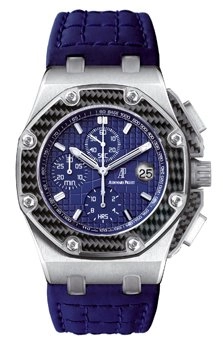 Audemars Piguet Royal Oak OffShore 42-26030PO.OO.D021IN.01 (Blue Calfskin Strap, Petite/Méga Tapisserie Blue Index Dial, Carbon Fiber Smooth Bezel)