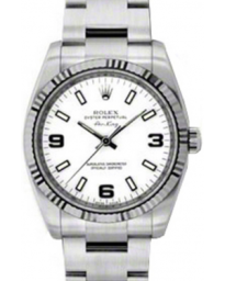 Rolex Air-King 34-114234 (Oystersteel Oyster Bracelet, White Black-Arabic/Index Dial, Fluted Bezel)