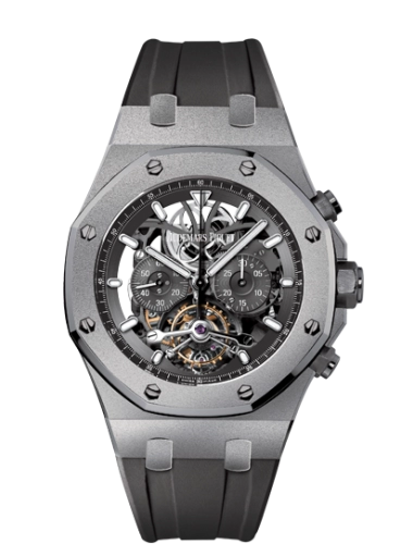 Audemars Piguet Royal Oak 44-26347TI.OO.D004CR.02 (Black Rubber Strap, Transparent Sapphire Openworked Index Dial, Titanium Smooth Bezel)