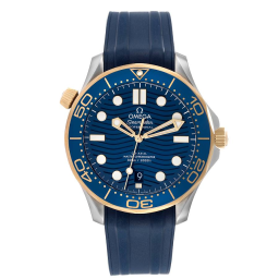 Omega Seamaster Diver 300M 42-210.22.42.20.03.001 (Blue Rubber Strap, Wave-embossed Blue Dot Index Dial, Rotating Blue Ceramic Bezel) (Omega 210.22.42.20.03.001)