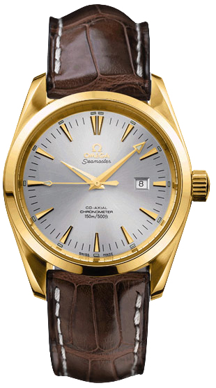 Omega Seamaster Aqua Terra 150M 36.2-2604.30.37 (Brown Alligator Leather Strap, Silver Index Dial, Yellow Gold Bezel)