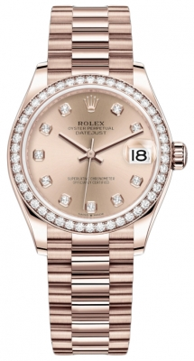 Rolex Datejust 31-278285RBR (Everose Gold President Bracelet, Gold Diamond-set Rosé Dial, Diamond Bezel)