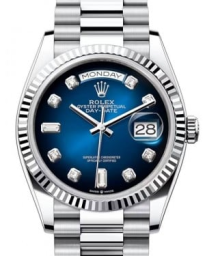 Rolex Day-date 36-128236 (Platinum President Bracelet, Gold Diamond-set Blue Ombré Dial, Fluted Bezel) (m128236-0005)