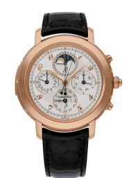 Audemars Piguet Jules Audemars 42-25866OR.OO.D002CR.02 (Black Alligator Leather Strap, Silver-toned Arabic Dial, Pink Gold Smooth Bezel) (25866OR.OO.D002CR.02)