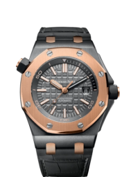 Audemars Piguet Royal Oak Offshore 42-15709TR.OO.A005CR.01 (Black Alligator Leather Strap, Méga Tapisserie Grey Index Dial, Pink Gold Smooth Bezel) (15709TR.OO.A005CR.01)