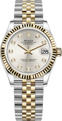Rolex Datejust 31-278273 (Yellow Rolesor Jubilee Bracelet, Gold Diamond-set Silver Dial, Fluted Bezel)