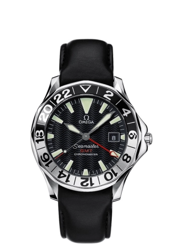 Omega Seamaster Diver 300M 41-2834.50.96 (Black Leather Strap, Wave-embossed Black Index Dial, Rotating White/Black Ceramic Bezel)