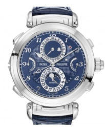 Patek Philippe Grand Complications 47.7-6300G-010 (Shiny Navy-blue Alligator Leather Strap, Blue Opaline Double-sided Arabic Dial, White Gold Smooth Bezel) (6300G-010)