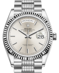 Rolex Day-Date 36-128239 (White Gold Diamond-set President Bracelet, Silver Index Dial, Fluted Bezel) (m128239-0025)