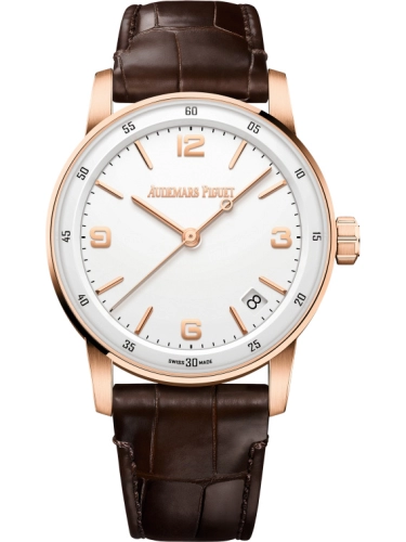 Audemars Piguet Code 11.59 41-15210OR.OO.A099CR.01 (Brown Alligator Leather Strap, Lacquered-white Arabic/Index Dial, Pink Gold Smooth Bezel)