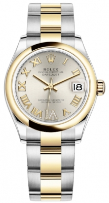 Rolex Datejust 31-278243 (Yellow Rolesor Oyster Bracelet, VI Diamond-set Silver Dial, Domed Bezel)