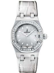 Audemars Piguet Royal Oak 33-67621ST.ZZ.D012CR.02 (White Alligator Leather Strap, Grande Tapisserie Silver-toned Index Dial, Stainless Steel Diamond-set Bezel) (67621ST.ZZ.D012CR.02)