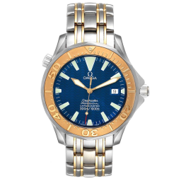 Omega Seamaster Diver 300M 41-2455.80.00 (Yellow Gold & Stainless Steel Bracelet, Wave-embossed Blue Index Dial, Rotating Yellow Gold Bezel) (Omega 2455.80.00)