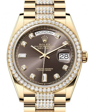 Rolex Day-Date 36-128348RBR (Yellow Gold Diamond-set President Bracelet, Gold Diamond-set Dark-grey Dial, Diamond Bezel)