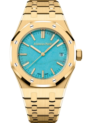 Audemars Piguet Royal Oak 37-15550BA.OO.1356BA.01 (Yellow Gold Bracelet, Turquiose Index Dial, Yellow Gold Smooth Bezel)