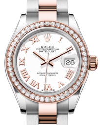 Rolex Lady-Datejust 28-279381RBR (Everose Rolesor Oyster Bracelet, White Roman Dial, Diamond Bezel) (m279381rbr-0022)