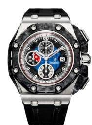 Audemars Piguet Royal Oak Offshore 44-26290PO.OO.A001VE.01 (Black Leather Strap, Negative Méga Tapisserie Blue Index Dial, Forged Carbon Smooth Bezel) (26290PO.OO.A001VE.01)