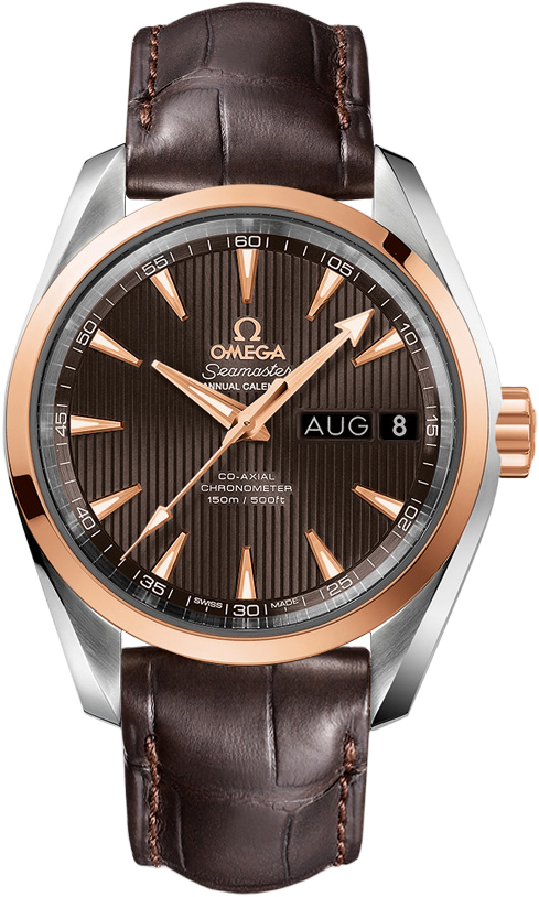 Omega Seamaster Aqua Terra 150M 38.5-231.23.39.22.06.001 (Brown Alligator Leather Strap, Vertical-teak Grey Index Dial, Red Gold Bezel)