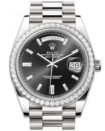 Rolex Day-Date 40-228349RBR (White Gold President Bracelet, Bright-black Diamond-set Index Dial, Diamond Bezel) (m228349rbr-0003)