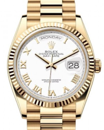 Rolex Day-Date 36-128238 (Yellow Gold President Bracelet, White Roman Dial, Fluted Bezel) (m128238-0076)