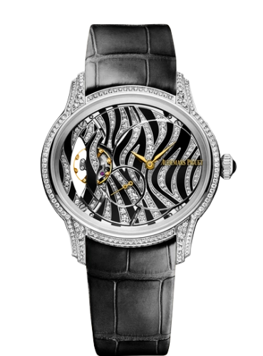 Audemars Piguet Millenary 39.5-77249BC.ZZ.A102CR.01 (Black Alligator Leather Strap, Onyx-black Zebra Diamond-paved Dial, White Gold Diamond-set Bezel)