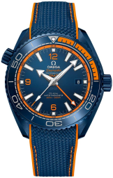 Omega Seamaster Planet Ocean 600M 45.5-215.92.46.22.03.001 (Orange/Blue Structured Rubber Strap, Blue Ceramic Arabic/Index Dial, Rotating Orange Rubber/Blue Ceramic Bezel) (Omega 215.92.46.22.03.001)