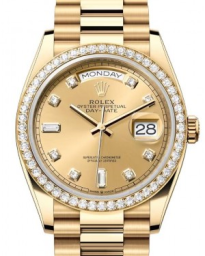 Rolex Day-Date 36-128348RBR (Yellow Gold President Bracelet, Gold Diamond-set Champagne Dial, Diamond Bezel) (m128348rbr-0008)