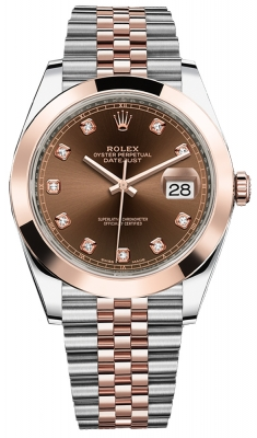 Rolex Datejust 41-126301 (Everose Rolesor Jubilee Bracelet, Gold Diamond-set Chocolate Dial, Smooth Bezel)
