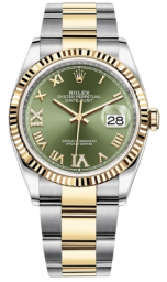 Rolex Datejust 36-126233 (Yellow Rolesor Oyster Bracelet, VI IX Gold Diamond-set Olive-green Dial, Fluted Bezel) (m126233-0026)
