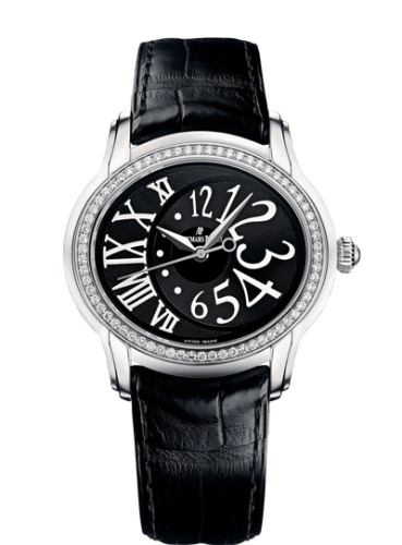 Audemars Piguet Millenary 39.5-77301ST.ZZ.D002CR.01 (Black Alligator Leather Strap, Black Arabic/Roman Dial, Stainless Steel Diamond-set Bezel)