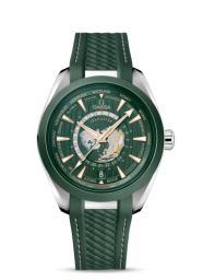 Omega Seamaster Aqua Terra 150M 43-220.32.43.22.10.001 (Structured Green Rubber Strap, World Sun-brushed Green Index Dial, Polished-brushed Green Ceramic Bezel) (Omega 220.32.43.22.10.001)