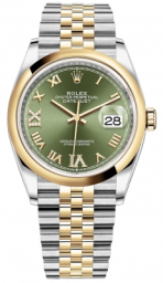 Rolex Datejust 36-126203 (Yellow Rolesor Jubilee Bracelet, VI IX Gold Diamond-set Olive-green Dial, Domed Bezel) (m126203-0025)