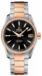 Omega Seamaster Aqua Terra 150M 38.5-231.25.39.21.51.001 (Red Gold & Stainless Steel Bracelet, Vertical-teak Black Index Dial, Red Gold Diamond-set Bezel) (Omega 231.25.39.21.51.001)