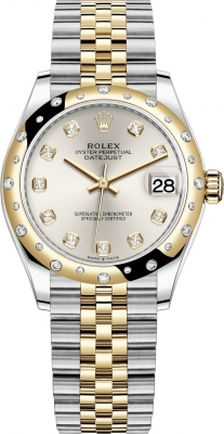 Rolex Datejust 31-278343RBR (Yellow Rolesor Jubilee Bracelet, Gold Diamond-set Silver Dial, Domed Diamond Bezel)
