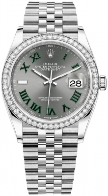 Rolex Datejust 36-126284RBR (Oystersteel Jubilee Bracelet, Slate Roman Dial, Diamond Bezel)