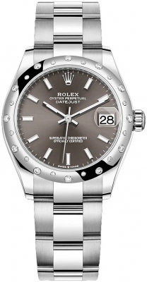 Rolex Datejust 31-278344RBR (Oystersteel Oyster Bracelet, Dark-grey Index Dial, Domed Diamond Bezel)