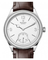 Rolex 1908 39-52509 (Brown Alligator Leather Strap, Intense-white Roman/Index Dial, Domed & Fluted Bezel) (m52509-0006)