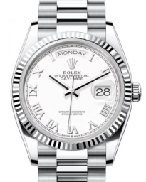 Rolex Day-date 36-128236 (Platinum President Bracelet, White Roman Dial, Fluted Bezel) (m128236-0007)