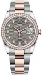 Rolex Datejust 36-126281RBR (Everose Rolesor Oyster Bracelet, Gold Diamond-set Slate Fluted Dial, Diamond Bezel)