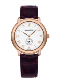 Audemars Piguet Jules Audemars 36-15056OR.OO.A067CR.02 (Burgundy Alligator Leather Strap, Silver-toned Roman Dial, Pink Gold Smooth Bezel) (15056OR.OO.A067CR.02)