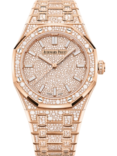 Audemars Piguet Royal Oak 34-77452OR.ZZ.1365OR.01 (Brilliant-cut Diamond Snow-set Pink Gold Bracelet, Brilliant-cut Diamond Baguette-cut Diamond Index Dial, Brilliant-cut Diamond Snow-set Bezel)