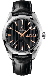 Omega Seamaster Aqua Terra 150M 43-231.53.43.22.01.001 (Black Alligator Leather Strap, Vertical-teak Black Index Dial, White Gold Bezel) (Omega 231.53.43.22.01.001)