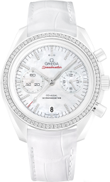 Omega Speedmaster Non-Moonwatch 44.25-311.98.44.51.55.001 (White Alligator Leather Strap, White MOP Index Dial, White Ceramic Diamond-set Bezel) (Omega 311.98.44.51.55.001)